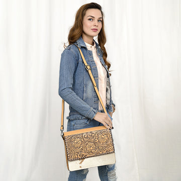 American Darling Cross Body Hand Tooled Hair on-Genuine Leather Western Women Bag Handbag Purse | Crossbody